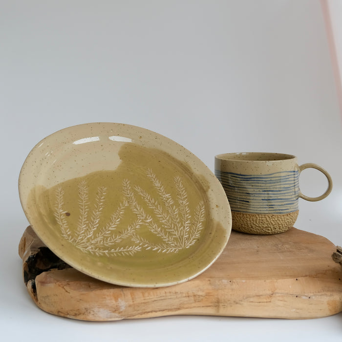 Rosemary plate + latte waves cup set